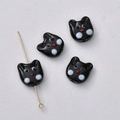 Handmade black glass cat head beads for DIY jewelry with center vertical hole - Black Cat (14#) / 1 Piece / Black