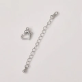 Detail of silver heart lobster clasp and extension chain for DIY jewelry making - White Gold Tone Heart Lobster Clasp