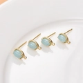 Detailed view of 18K gold-plated oval stud earring bases with S925 silver pins and blue stones - 28# Ice Blue Oval (Earring Post/1 Piece)
