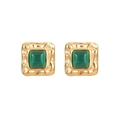 Boucles d'oreilles carrées vintage dorées avec pierre turquoise et métal martelé - E1484 Clous Carrés Bleu Lapis