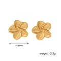 Golden plumeria flower stud earrings in hollow stainless steel with 19.8mm diameter - Flower Stud Earrings / Gold