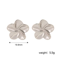 Macro shot of silver five-petal flower stud earrings measuring 19.8mm in diameter - Flower Stud Earrings / Steel
