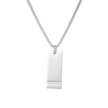 Collier chaîne cubaine en argent poli avec pendentif rectangulaire et accents en diamant - Plaque Militaire Rectangulaire en Strass (STN2478)