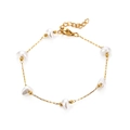 Baroque pearl bracelet in 18k gold plated stainless steel with adjustable lobster clasp - 6 Baroque Pearls Style (STB2549-GO)
