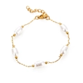 Elegant 18k gold plated stainless steel chain bracelet with five baroque pearls - 5 Oval Pearls Style (STB2550-GO)
