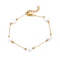 Baroque pearl bracelet with 18k gold plated chain and adjustable lobster clasp - 5 Flat Round Pearls Style (STB2552-GO)