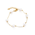 Baroque pearl bracelet in 18k gold plated stainless steel with adjustable chain - Style with 6 Round Pearls (STB2553-GO)