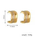 Detailed view of gold C-shaped hoop earrings showing size dimensions and weight info - C-Shape Pave Rhinestone Style (STE24536)