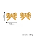 Detail of golden bow earrings with size 11x15.8mm and weight 2.81g on white background - Glossy Simple Bowknot Style (STE24540)