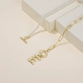 Minimalist OT clasp pearl necklace with gold paperclip chain and initial E pendant - Letter E
