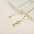 Elegant gold paperclip chain necklace with a polished 3D letter H pendant and OT buckle - Letter H