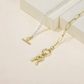 Chic gold OT buckle necklace with pearls and letter R pendant in a minimalist style - Letter R