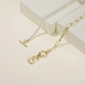 Elegant gold paperclip chain and white pearl necklace with S-letter pendant - Letter S