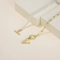 Chic OT buckle pearl and paperclip chain necklace with a golden letter V pendant - Letter V