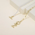 Gold OT buckle necklace with white pearls and letter N pendant on paperclip chain - Letter Z