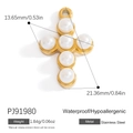 Pendente a croce in acciaio inossidabile dorato con sei perle bianche per collana - Stile Croce Intarsiato di Perle (PJ91980)