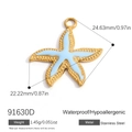 Starfish charm pendant in gold stainless steel with light blue enamel and zircon inlay - Light Blue Starfish Style (PJ91630D)