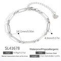 Polished stainless steel paperclip chain bracelet with a heart tag and extender chain - Silver Paperclip Bracelet (SL41678)