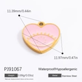Pink heart enamel Evil Eye pendant in 18k gold plated stainless steel 12mm charm - Pink Heart Evil Eye (PJ91067)