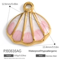 Colgante de concha rosa en acero inoxidable para collares DIY, dije de 12,6 mm para joyería - Estilo de Concha a Rayas Rosa y Blanco (PJ93616AG)