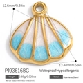 Colgante de concha en acero inoxidable dorado con incrustación de brillo azul - Estilo de Vieira con Lentejuelas Azul y Blanco (PJ93616BG)