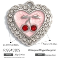 Pink heart stainless steel pendant with cherry enamel and zircon stone setting - Pink Textured Cherry Heart Charm(PJ93453BS)