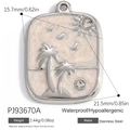 Silver square stainless steel pendant featuring a palm tree design and white zircon - Silver Tropical Rectangular Charm(PJ93670A)