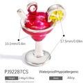 Pink cocktail cup alloy charm with straw and lemon slice, 10.1x17.5mm gold plated pendant - Pink Cocktail (PJ92287CS)