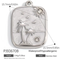 Silver rectangular stainless steel palm tree pendant with sparkling zircon inlays - Silver Embossed Scenery Charm(PJ93670B)