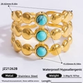 Gold stainless steel ring with triple turquoise beads and water-resistant finish - Turquoise Three Layer Gold Style (JZ21262B)