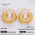 Golden stainless steel croissant hoop earrings with waterproof and ribbed texture finish - Spiral Texture Style (EH11456) / 18K Gold