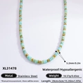 Collier en acier inoxydable plaqué or étanche avec perles bleues claires et triangles - Style de Disque Vert Menthe avec Entretoises Triangle Or (XL31478)