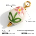 Ceramic flower pendant with pink petals and gold stainless steel ring for jewelry making - Painted Floral Ceramic Style (PJ93713)
