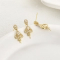 14k gold-plated heart-shaped earrings with zircon accents and hanging loops for DIY jewelry - Approx 25*10.5mm / 14K Gold