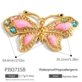 Pink enamel butterfly charm in stainless steel with colorful crystals and zircons - Pink Enamel Colorful Butterfly Style (PJ93715B)