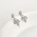 Detail of silver heart earring components with zircon inlay for DIY pearl jewelry making - Approx 25*10.5mm / White Gold