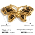 Waterproof gold stainless steel butterfly pendant with brown inlay and grey rhinestones - Dark Brown Finish Butterfly Style (PJ93715D)