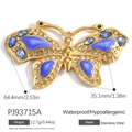Golden stainless steel butterfly pendant with blue enamel and sparkling rhinestones - Bright Blue Enamel Butterfly Style (PJ93715A)