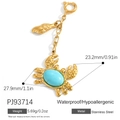 Golden stainless steel crab pendant with blue turquoise stone and shell charm detail - Turquoise Crab Charm (PJ93714)