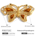 Golden stainless steel butterfly pendant with amber fill and sparkling rhinestones - Amber Rhinestone Butterfly Style (PJ93715C)