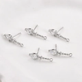 Detail of five S925 sterling silver ear studs with teardrop zircon and DIY hanging loops - White Gold White Zirconia (19.7x4.5mm)