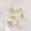 Close-up of set of 6 gold-plated round coin pendants with hollow square centers and zircons - 18k Gold Coin (Approx 6mm)
