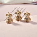 Detailed view of plush bear charms with flocking texture and gold metal hooks - 12# Bear / Coffee