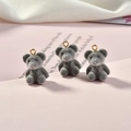 Close-up of three gray flocked mini bear charms with gold metal loops for DIY jewelry - 14# Bear / Gray