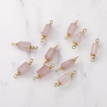 Set di 10 prismi esagonali in quarzo rosa con cappucci placcati oro 14K per gioielli fai da te - Quarzo rosa