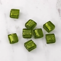 Square green glass beads with gold foil for DIY handmade necklaces and bracelets - 5 Pieces / Grass Green (6#)