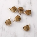 Set of six vintage teardrop stone pendants with gold metal edges and natural brown textures - Gold Edged Picasso Jasper