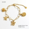18K gold plated stainless steel anklet with shell, starfish, conch and letter W charms - Letter A / Ocean Charm Style (JL51005)