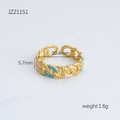 18k gold plated chain ring with pink and blue enamel flowers and size specifications - Colorful Chain Style Open Ring (JZ21151)