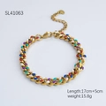Colorful enamel flower Cuban chain bracelet in 18k gold plated finish with heart charm - Multicolor Enamel Cuban Link Bracelet (SL41063)